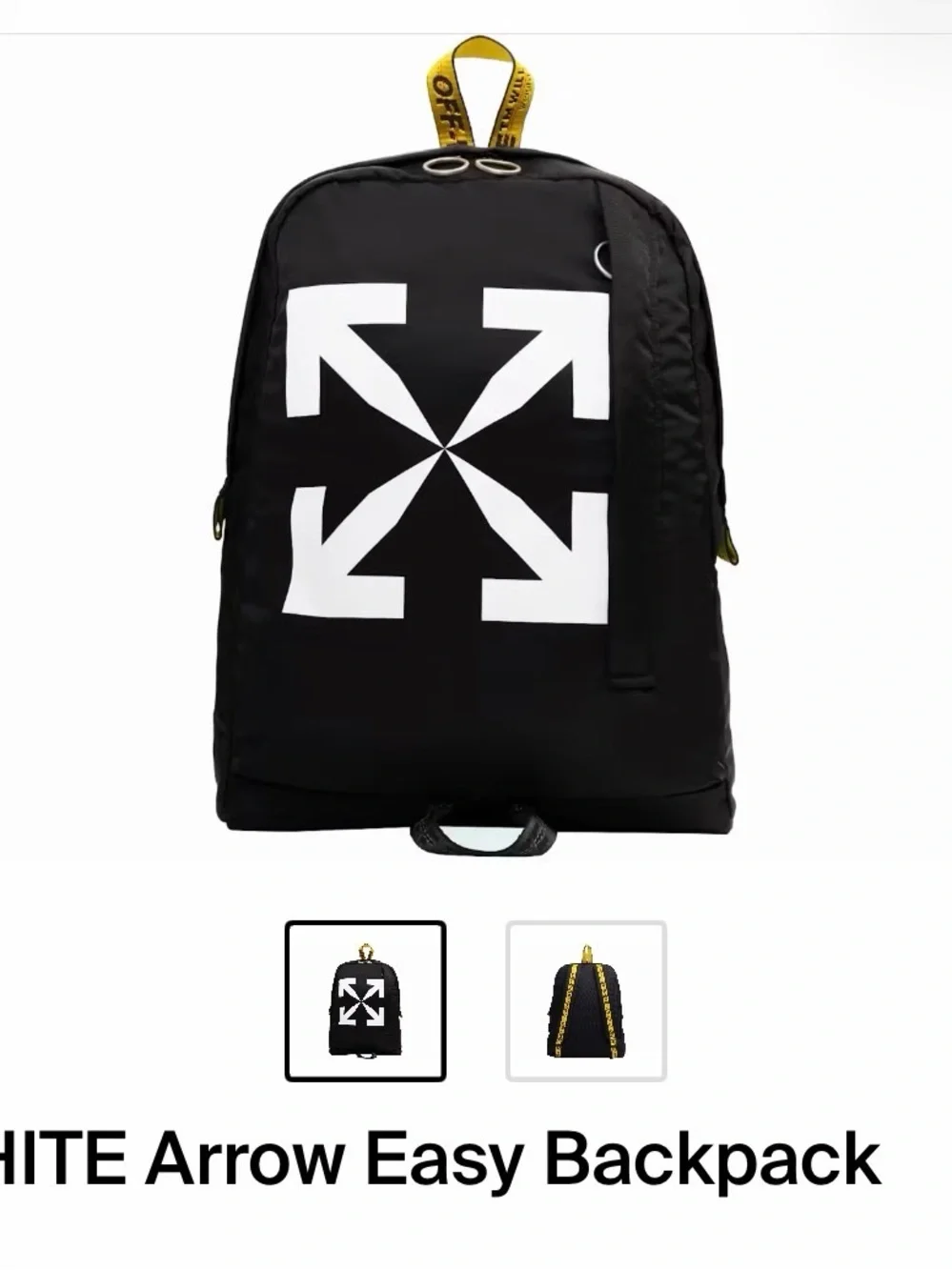 Off-White Black Backpack with White Arrow Graphic